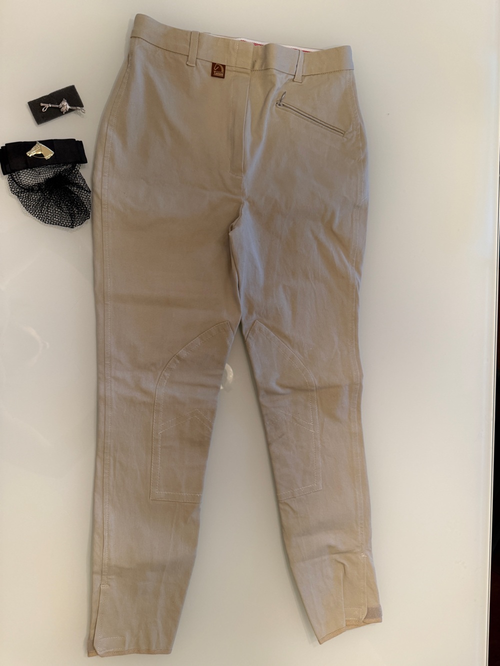 Women’s Riding Pants with hair tie and scarf pin: Slim Beige/Tan Leggings